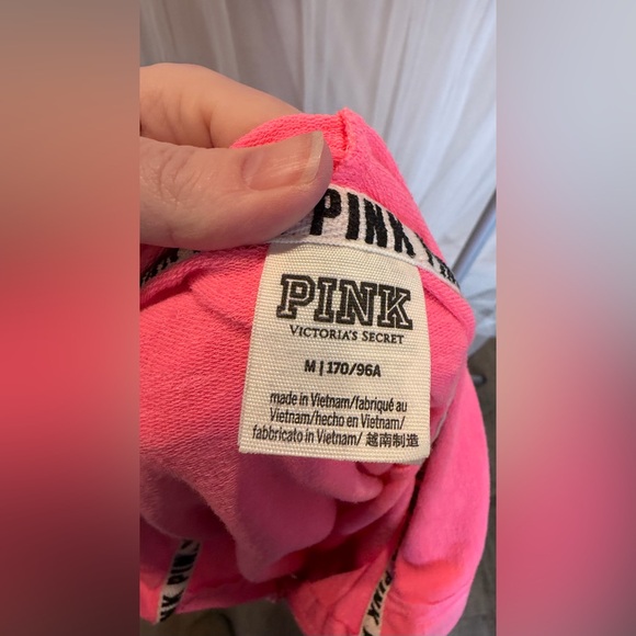 Victoria’s Secret PINK Cropped Zip Hoodie Neon Pink Logo Size M - Picture 9 of 9